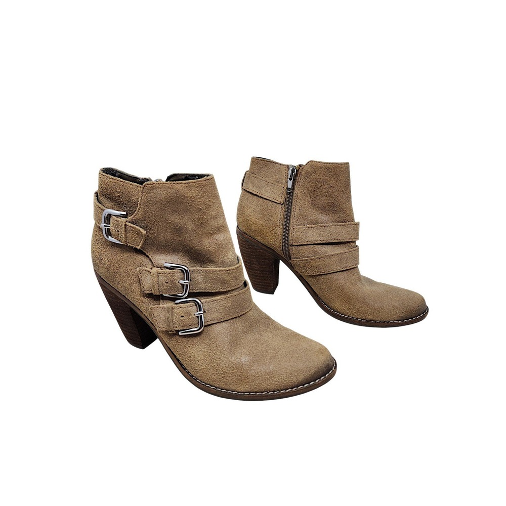 DV Dolce Vita Ankle Boots 8 Wom Tan Suede Triple Buckle Moto Western Bootie READ